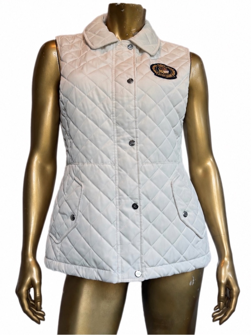 Lauren Ralph Lauren White diamond Quilted Crest zip/snap Vest Women’s Medium